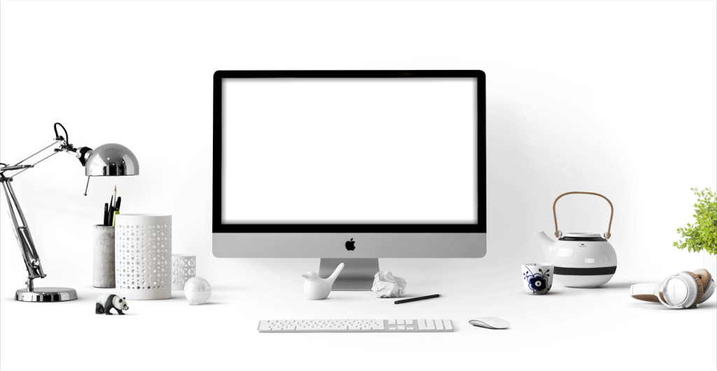 apple, apple devices, clean, computer, container, contemporary, cup, electronics, equipment, characters, headphones, keyboard, lamp, monitor, mouse, pencils, screen, teapot, technology, white, isolated, exemption, cutting out, cut out, cropping, computer, computer, headphones, monitor, monitor, monitor, monitor, monitor, mouse